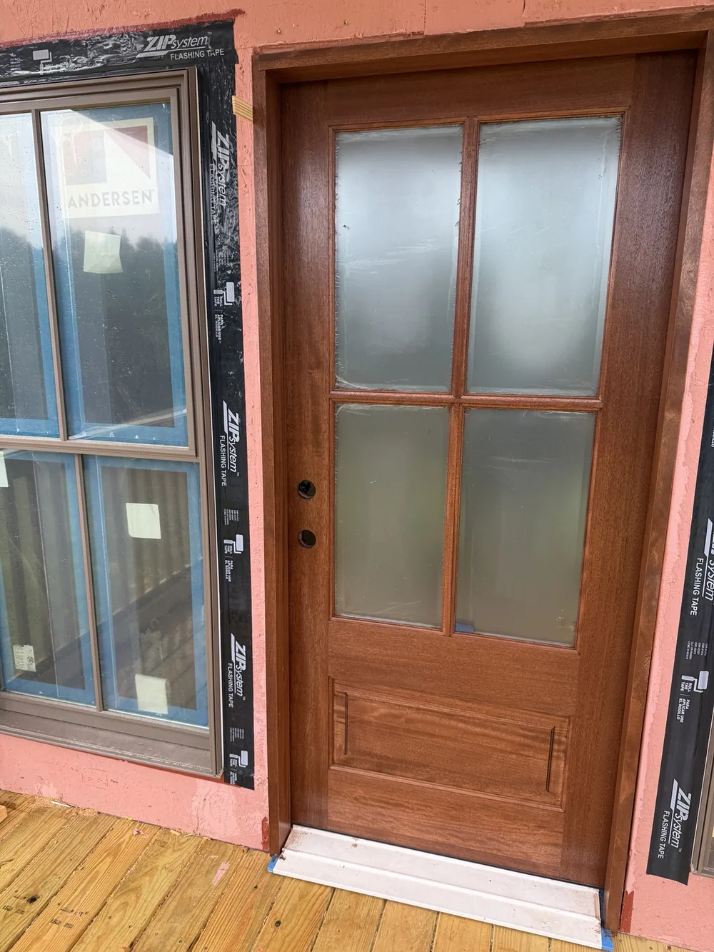 Solid mahogany four-lite front door