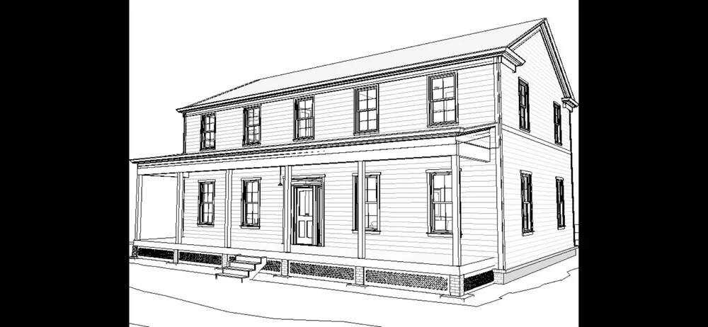 Architectural line drawing of the front elevation