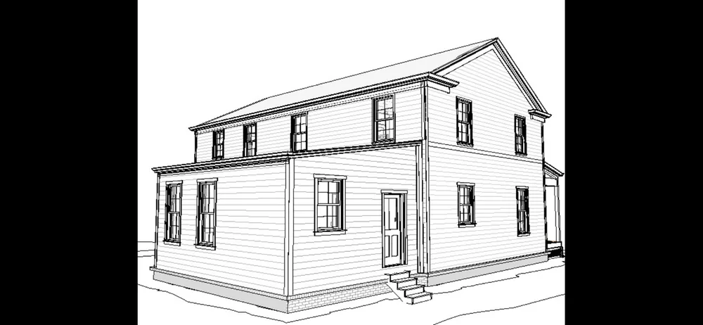 Architectural line drawing of the rear elevation