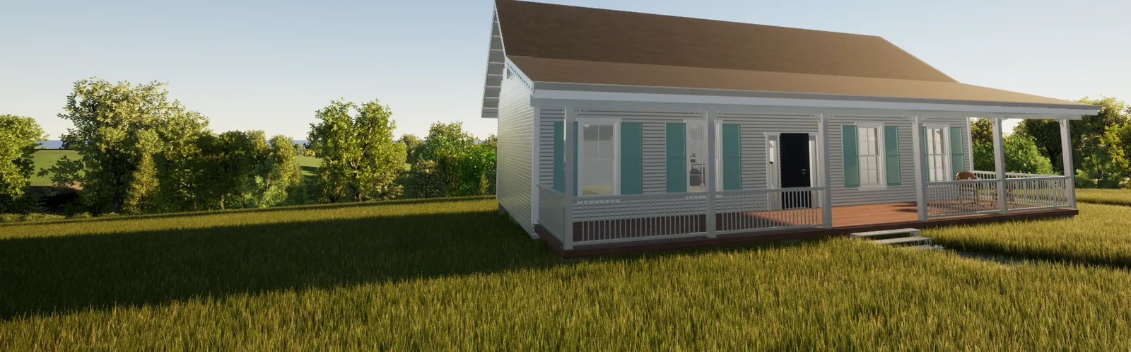 The original design rendering of the country farmhouse with wraparound porch