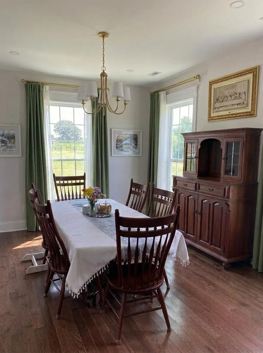 Dining room with hutch and brass chandelier — interior visualization